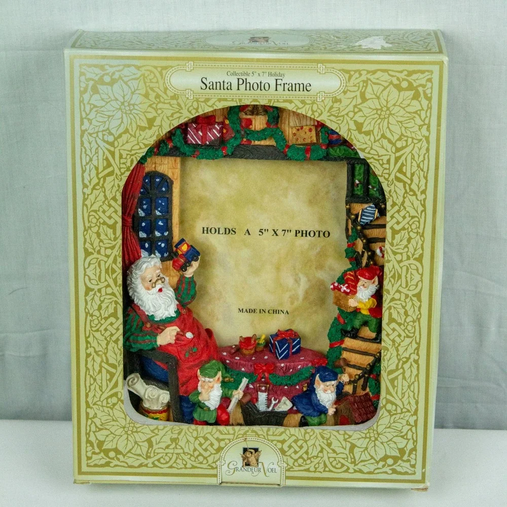 Grandeur Noel Santa Workshop Photo Frame 5x7 Christmas Holiday Decor Resin 2000